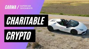 Carma Coin graphic with super car "Charitable Crypto"