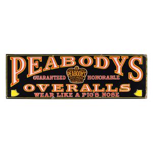 Peabody’s Overalls single-sided porcelain sign from the 1910s (“Wears like a pig’s nose”) (CA$8,850).