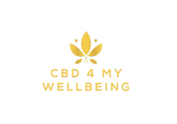 Gold hemp leaf over text that reads CBD 4 my wellbeing