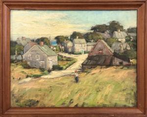 Six original paintings Anne Ramsdell Congdon (1873-1958) will be offered, including this oil on board titled View from Mill Hill. Estimate: $30,000-$50,000.