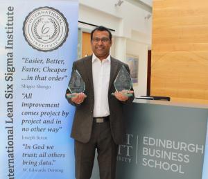 Professor Jiju Antony accepts the ILSSI team prize for Academic Research on behalf of the team of Jiju Antony, Willem Salentijn and Jaqueline Douglas for their 2021 paper titled 'Six Sigma to distinguish patterns in COVID-19 approaches' at Edinburgh Busin