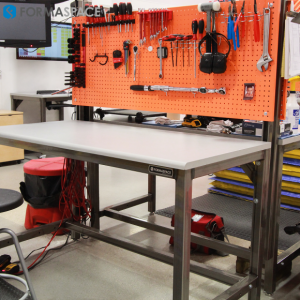 laminate countertop manufacturing workbench with pegboard panel