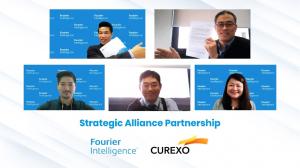 From top left: Mr Zen Koh, Fourier Intelligence Global Hub CEO, and Mr Jae Jun Lee, CUREXO Inc. CEO From bottom left: Mr Owen Teoh, General Manager, Fourier Intelligence, Mr Jean Cho, CUREXO Overseas Sales Manager, and Ms Sandra Lee, Business Development 