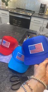 Hats with American flag.