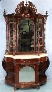 Rosewood Victorian etagere with a bonnet crown and white marble top, 8 feet 3 inches tall (estimate: $2,500-$3,500).