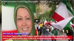 September 22, 2021 - In New York, Iranians held a rally, simultaneously with Raisi’s speech, in Dag Hammarskjöld Square, near the entrance of the U.N. The protesters urged the international community to refer the regime’s dossier of human rights abuses to