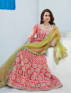 Hot Pink Embroidered Mesh Anarkali Wedding Garment