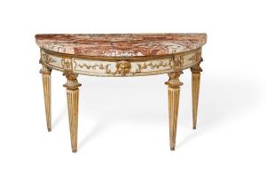 One of a pair of Florentine Neoclassical demilune console tables, circa 1800 ($30,000).