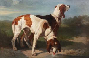 One of a set of four oil on canvas portraits of dogs, after Joseph Urbain Melin (French, 1814-1886) (totaling $57,500).