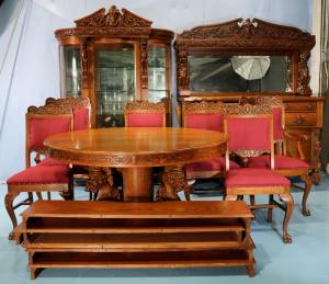Gorgeous R. J. Horner dining room suite with a china cabinet, banquet-size table with five leaves, six chairs and sideboard (estimate: $15,000-$45,000).