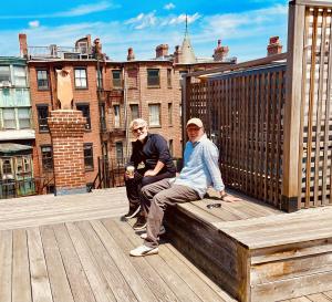 FableVision Co-Founders Peter H. Reynolds & Gary Goldberger enjoy the studio's new roof deck.