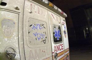 Message of thanks left on an #FDNYEMS ambulance damaged during 9/11 WTC collapse