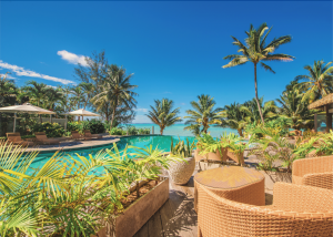 Pool and lagoon at Nautilus Resort in the Cook Islands, StashHotel Rewards partner.