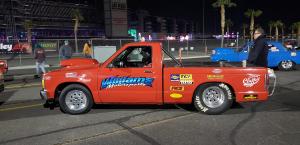 Patrick Williams of Williams Motorsports gets his Chevy S10 ready for qualifying in the staging lanes of SCSN Las Vegas.