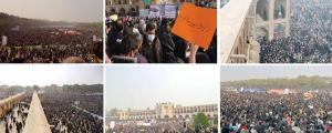 11/23/2021-On Friday, the twelfth day of a sit-in by farmers in Isfahan, tens of thousands demonstrated in support of farmers for water shortages and the clerical regime's predatory policies that have dried up the Zayandeh Rud River.