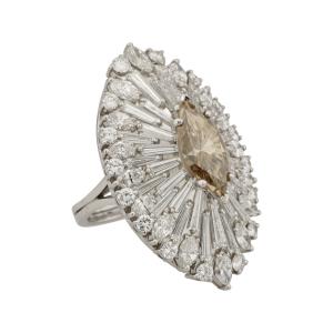 Platinum 15.45 carat diamond cocktail ring with a claw-set marquise-shaped cut diamond, 4.32 carats (CA$29,500).