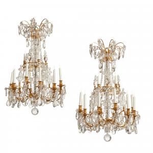 Louis XVI-style gilt bronze from the 20th century, clear cut and molded glass, sixteen light chandeliers ($ 23,750).