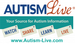 Autism Live Logo with the words Your source for Autism Information and then watch, share, learn and live and the website Autism-live.com