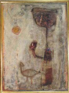 Modern abstract oil on canvas painting by Sudanese Asian artist Hussein Shariffe (1934-2005), 32 inches by 24 inches ($11,250).