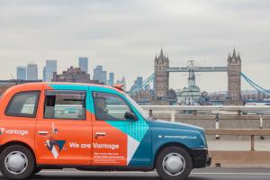 Vantage’s rebranded visuals on London cabs in UK.