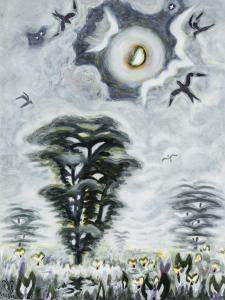 Watercolor on paper by Charles Burchfield (American, 1893-1967), titled Nighthawks and the Moon, (1965) 1966, initialed and dated (est. $200,000-$300,000).