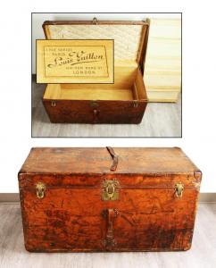Antique Louis Vuitton leather steamer trunk, made circa 1875, boasting an interior quilted lid and shelf, and all hardware is included (est. $2,000-$8,000).