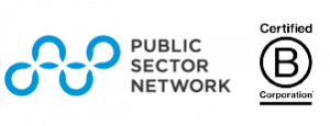 Blue and Black Public Sector Network Logo with Certified B-Corporation logo