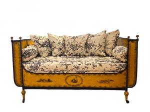 19th century French tole painted daybed in the campaign style with various Napoleonic scenes (est. $1,500-$2,500).