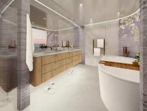 A rendering by interior designer Keeley Green of the luxurious spa like bathroom she created for a luxury superyacht.