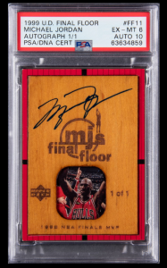 Rare Signed Michael Jordan Card Made From Basketball Court Floor Immortalizing The Last Shot Of MJ’s Career Goes On Sale