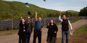 Hardwick Electric Department and Encore Renewable Energy celebrated a new 1.65 MWac solar array located at a former Hardwick gravel pit with a ribbon cutting with Representative Chip Troiano, Senator Jane Kitchel, and Chair of the Hardwick Electric Depart