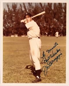 1940s-era, 8 inch by 10 inch color photograph of the legendary baseball player Joe DiMaggio (1914-1999), in his New York Yankee uniform (est. $200-$350).