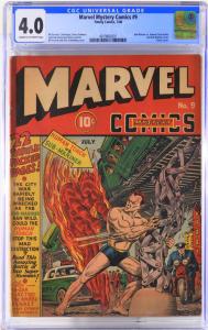 Copy of Timely Comics Marvel Mystery Comics #9 (July 1940), a true rarity, graded CGC 4.0 ($40,000).