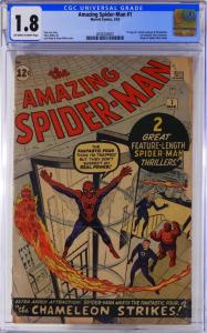 Copy of Marvel Comics Amazing Spider-Man #1 (March 1963), the first appearance of J. Jonah Jameson and Chameleon ($10,938).