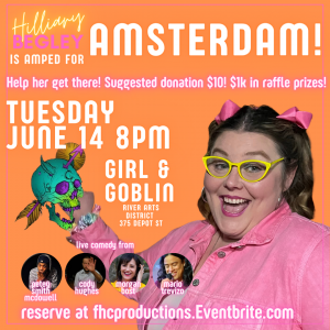 Promotional poster featuring Asheville native Hilliary Begley and the full lineup of the upcoming comedy show at the Girl & Goblin on June 14.