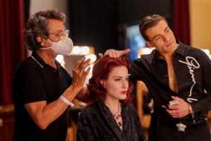 Award-winning hair and make-up artist Darrell Redleaf-Fielder, model Elysia Racanelli and fashion designer Roberto Racanelli