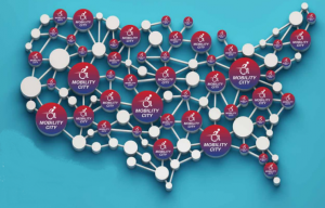 Mobility City franchise network, as depicted on the map, has 34 locations in 22 states and is growing rapidly.