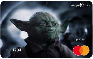 Yoda from Star Wars is shown on a plastic-free digital Mastercard from ImageNPay