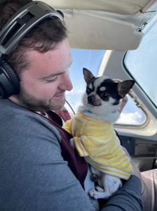 Senior Chihuahua Nell flies with Pet Rescue Pilots from a rural California shelter to a new home in Oregon. A Grey Muzzle grant will fund a special rescue flight for senior dogs.