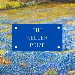 The Keller Prize logo overlaid on top of landscape painting by Jane Keller