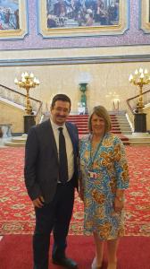 Ivan Arjona, President of the European Office of the Church of Scientology with Fiona Bruce, UK Special Envoy on Freedom of Religin or Belief, at the Lancaster House, London.