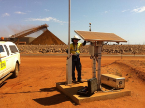 Solar powered particulate monitor on a mine site in Western Australia.