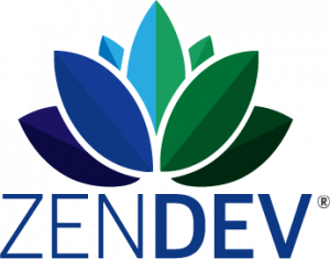 ZenDev logo of a blue and green lotus flower