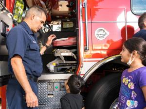All Aboard: Young people explore a fire truck during National Night at the Church of Scientology in Los Angeles.