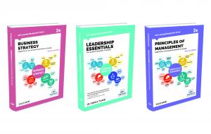 Covers of Business Strategy Essentials, Principles of Management Essentials, Leadership Essentials
