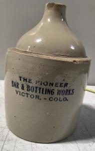 Fabulous unlisted half-gallon Pioneer Bar & Bottling Works whiskey jug (Victor, Colorado) (est. $1,000-$2,000).