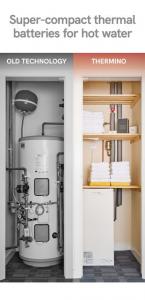 Picture of a cupboard showing hot water cylinder and heat battery side by side