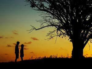 Couple silhouetted under tree and sunset.  NLP Seduction NLP Training