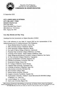 CHED Letter in Favour of Aspiring Indian Medical Students to study in Philippines