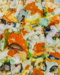 Abstract oil painting on museum-quality canvas by Alden Mason (Wash., 1919-2013), titled Orange Goofer, from the artist's coveted Burpee Garden series, signed (est. $50,000-70,000 ).